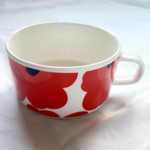 Rare Marimekko Red Floral Porcelain Short Cup with Blue Accents